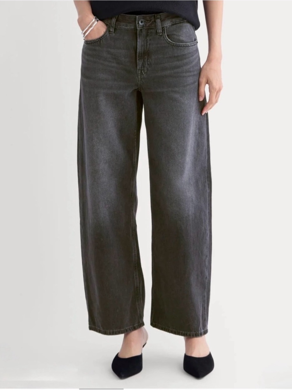 NWT Everlane Mid-rise Baggy Arc Barrel Denim Jeans Midnight Carbon Grey 30